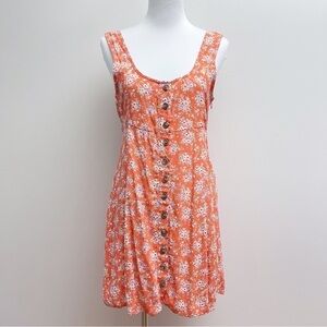 American Eagle Orange Ditsy Floral Scoop Neck Tie Waist Casual Mini Dress